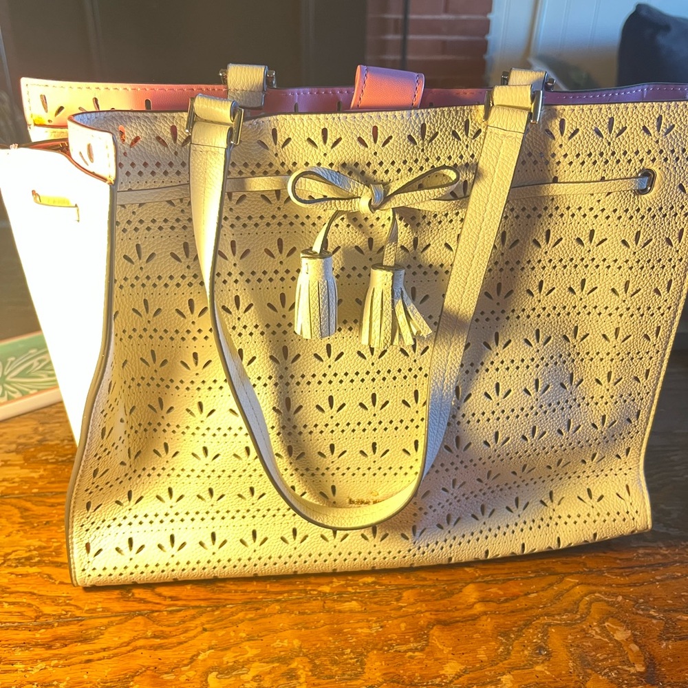Kate Spade Cream Leather Tote with Laser Cut-Out Design